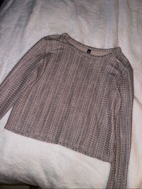 Zara Ribbed Long Sleeve Top in Light Pink and Black
